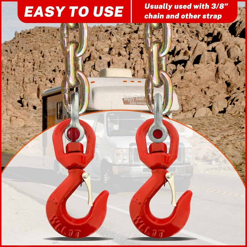 HENBOW 1 Ton Swivel Lifting Hooks,G80 Safety Tow Chain Hooks with Latch,2200Lbs Safety Load Limit,Heavy Duty Alloy Steel Round Rotating Sling Towing Log Hook for Lifting and Towing - Image 4